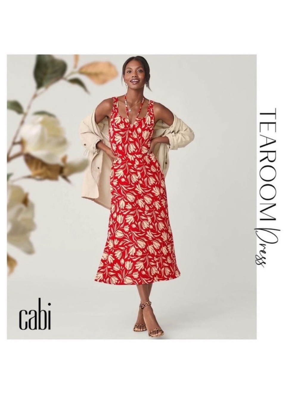 Cabi Dress, Small Red and Bone Floral, Never Worn Tearoom dress